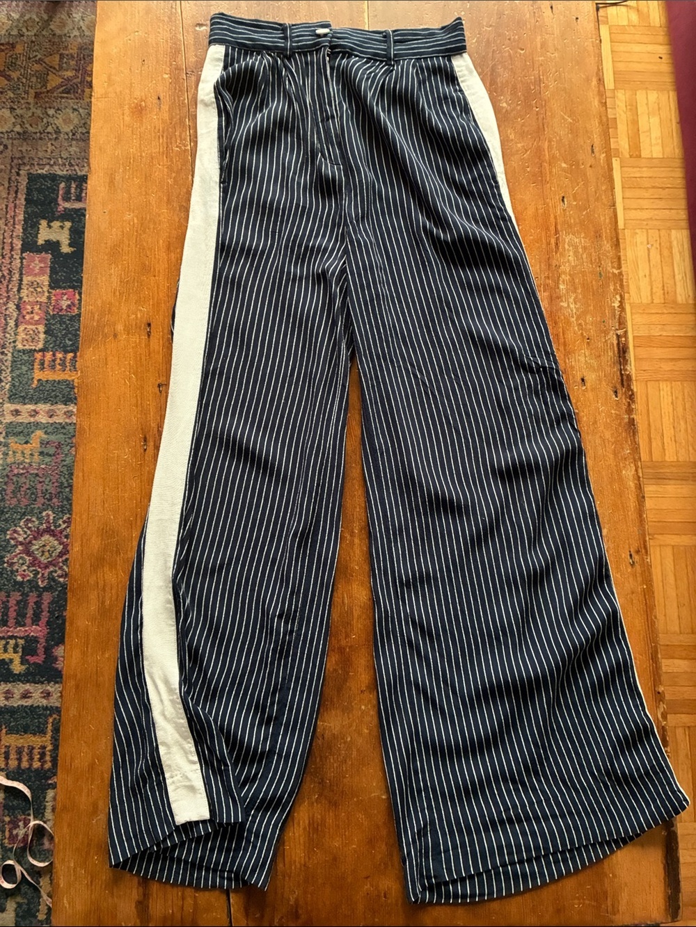 Juicy Couture Black Label - Navy and Cream Pinstripe pants with side stripe | 2